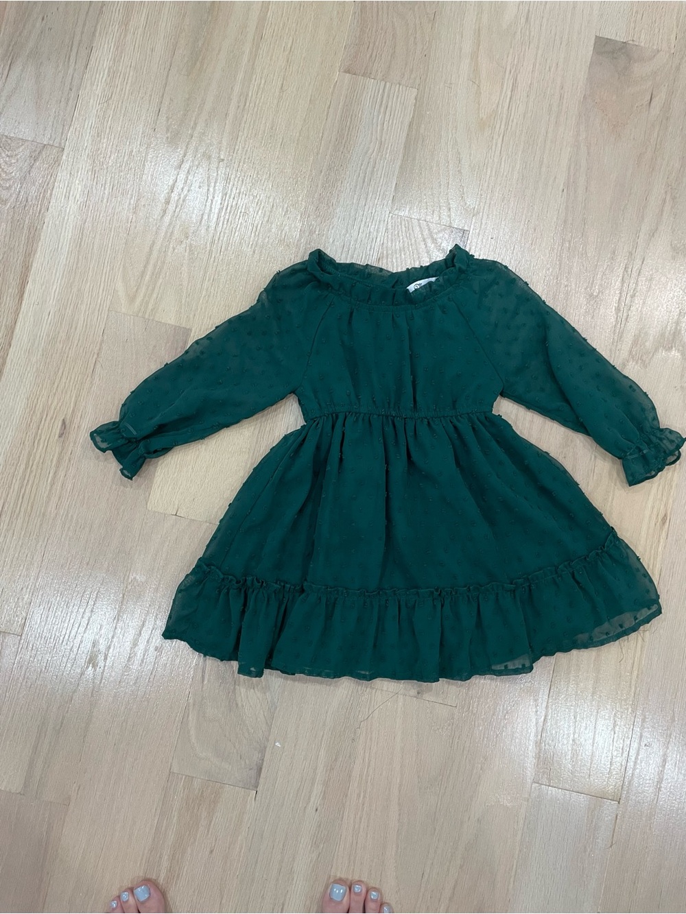 Girls Hunter Green Long Sleeve Ruffle Dress